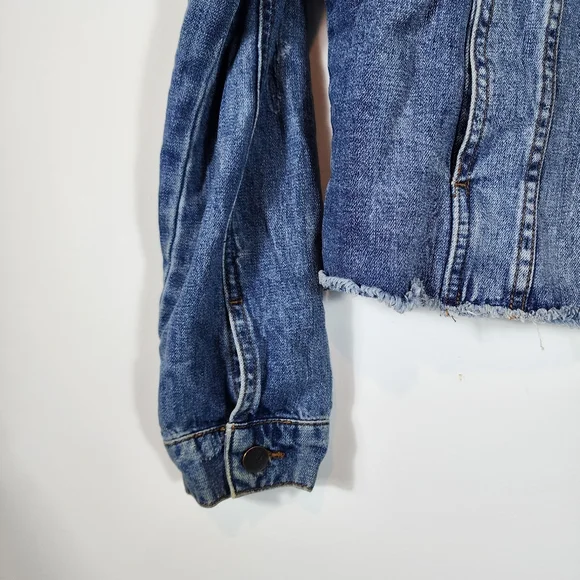 Kut From The Kloth Kara Denim Jacket Blue Raw Hem Casual Women's Medium - Picture 4 of 5